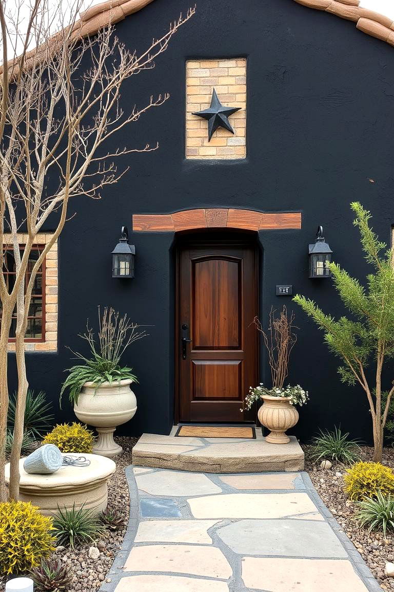 Rustic Meets Modern in Stucco - 24 Black Stucco House Ideas