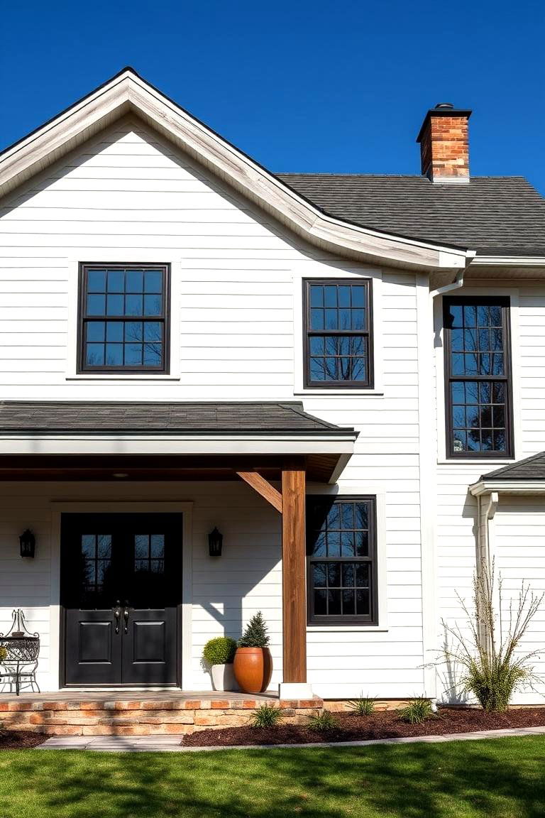 Rustic Meets Modern - 24 White Farmhouse With Black Windows Ideas