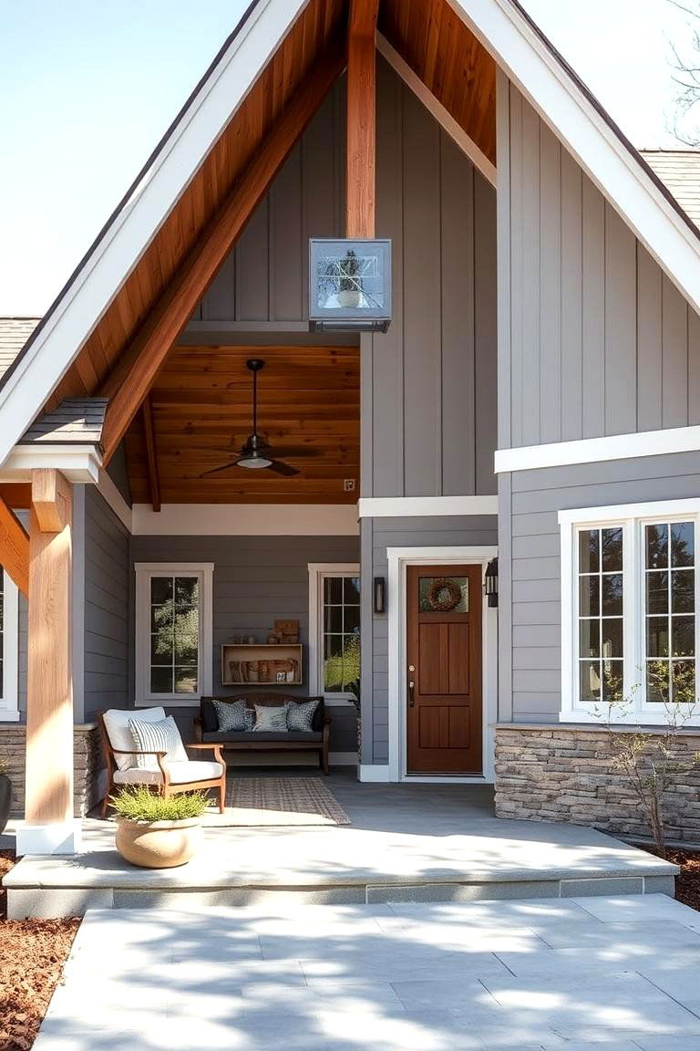 Rustic Modern Blend - 24 Light Grey House With White Trim Design Ideas
