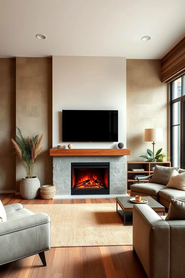 Rustic Modern Fusion - 24 Electric Fireplace Ideas With Tv Above