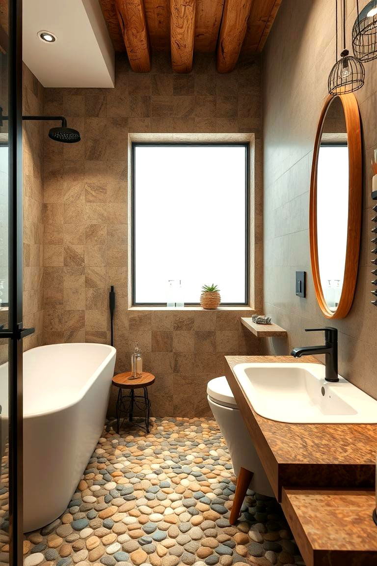 Rustic Modern Fusion - 24 Pebble Tile Bathroom Ideas