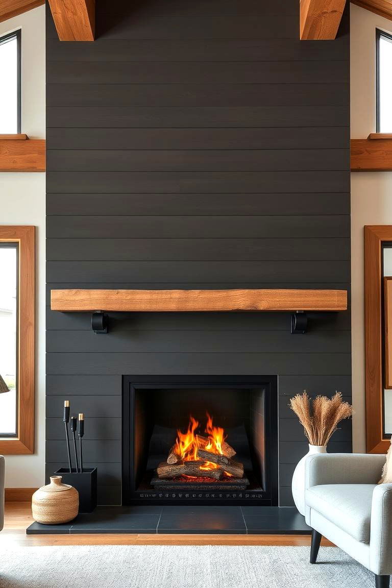 Rustic Modern Fusion - 24 Black Shiplap Fireplace Ideas