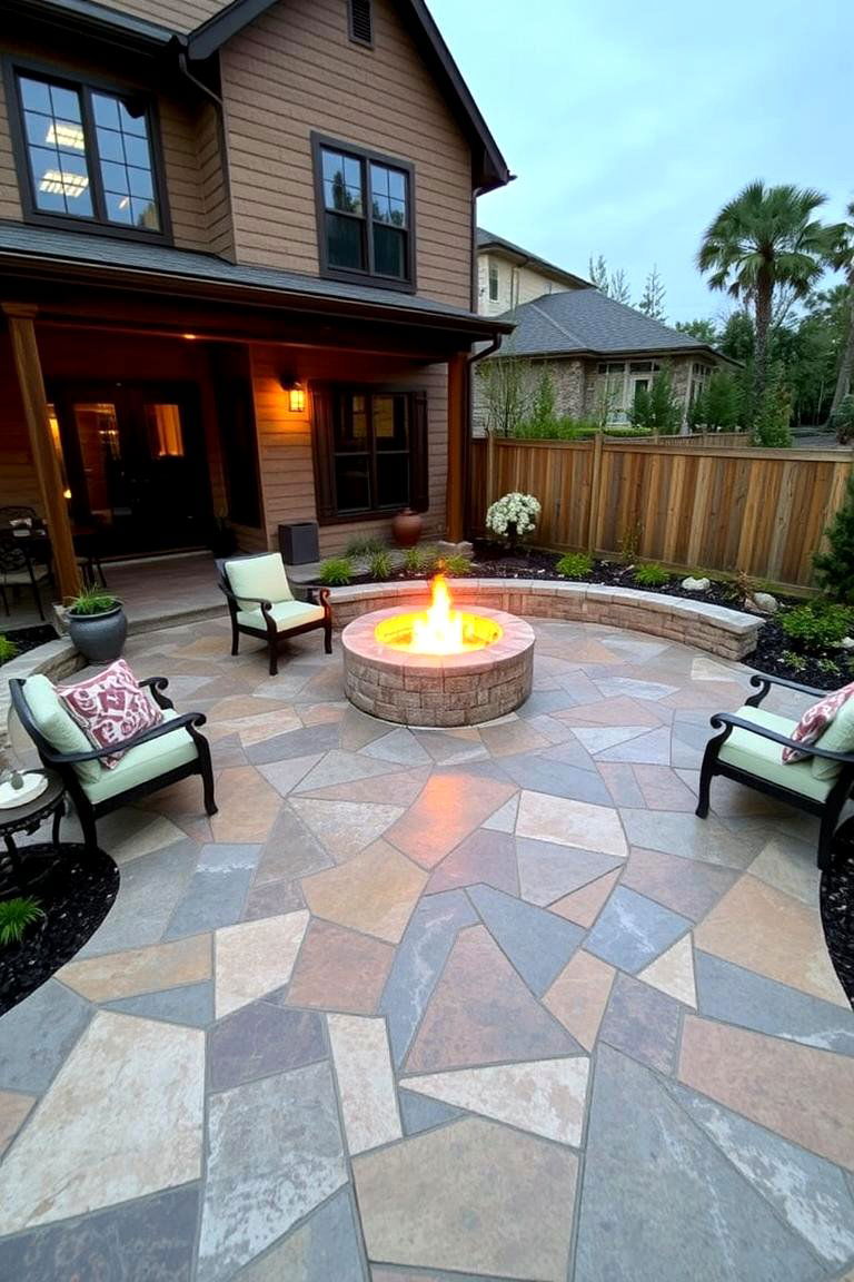 Rustic Modern Mix for a Warm Ambience - 24 stamped concrete patio with fire pit ideas