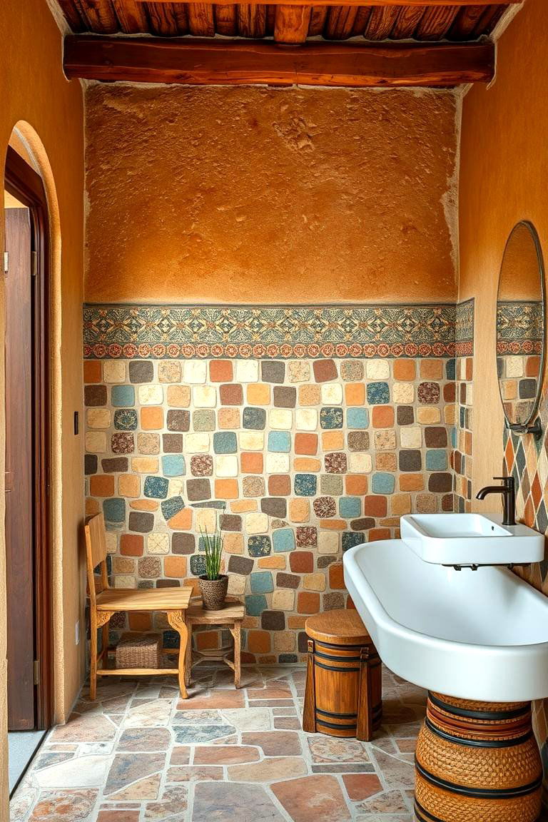 Rustic Mosaic Tile Bathroom - 24 Rustic Outdoor Bathroom Ideas