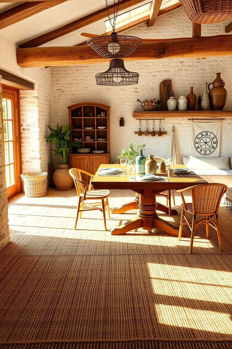 Rustic Natural Fiber Carpet - 24 Carpeted Dining Room Ideas
