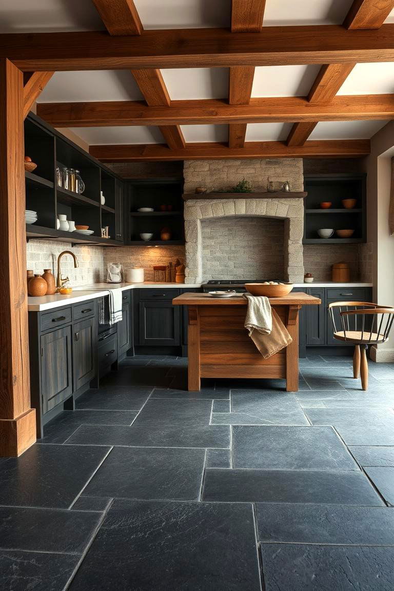 Rustic Natural Stone Slate - 24 Kitchen Flooring Ideas