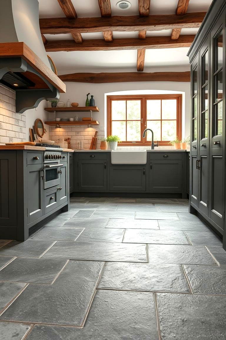 Rustic Natural Stone Slate - 24 Kitchen Floor Ideas