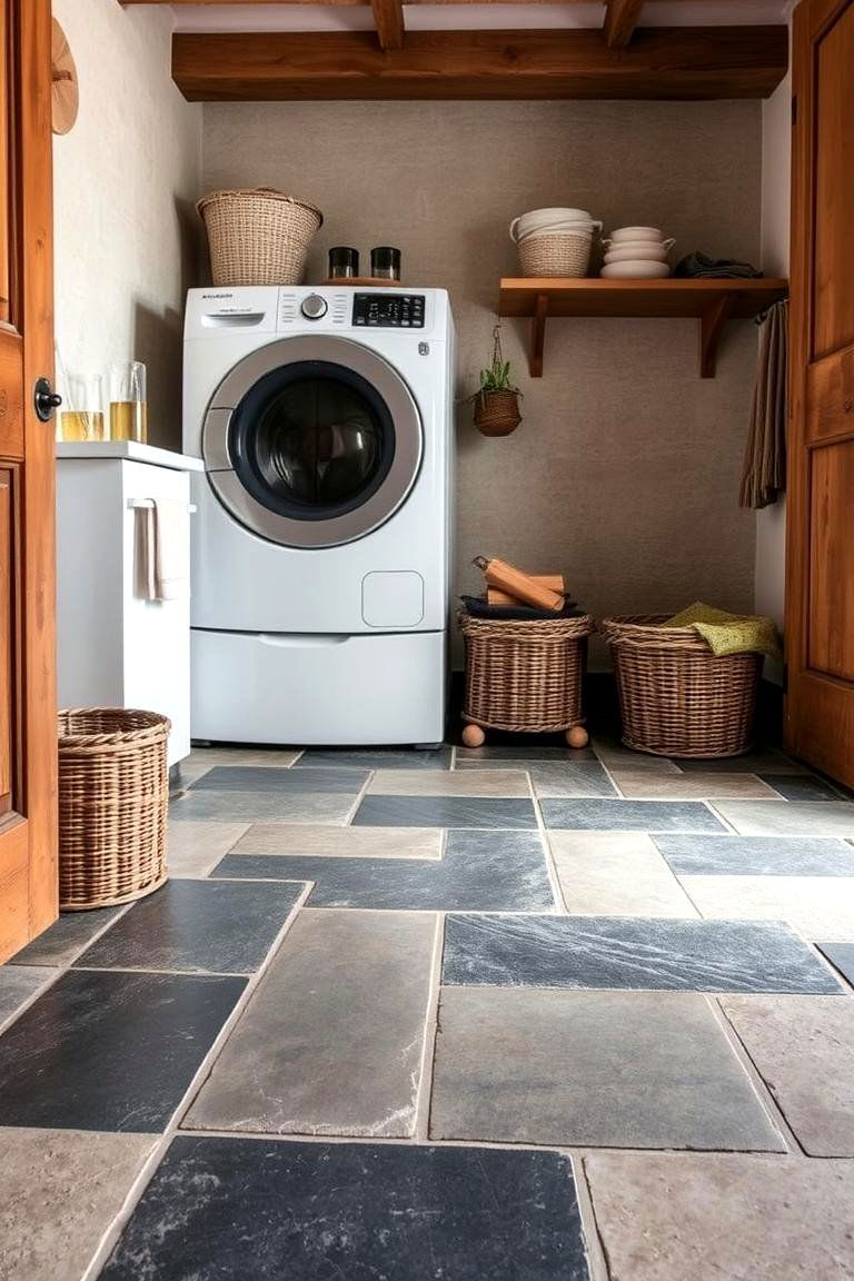 Rustic Natural Stone Tiles - 24 Laundry Room Tile Ideas