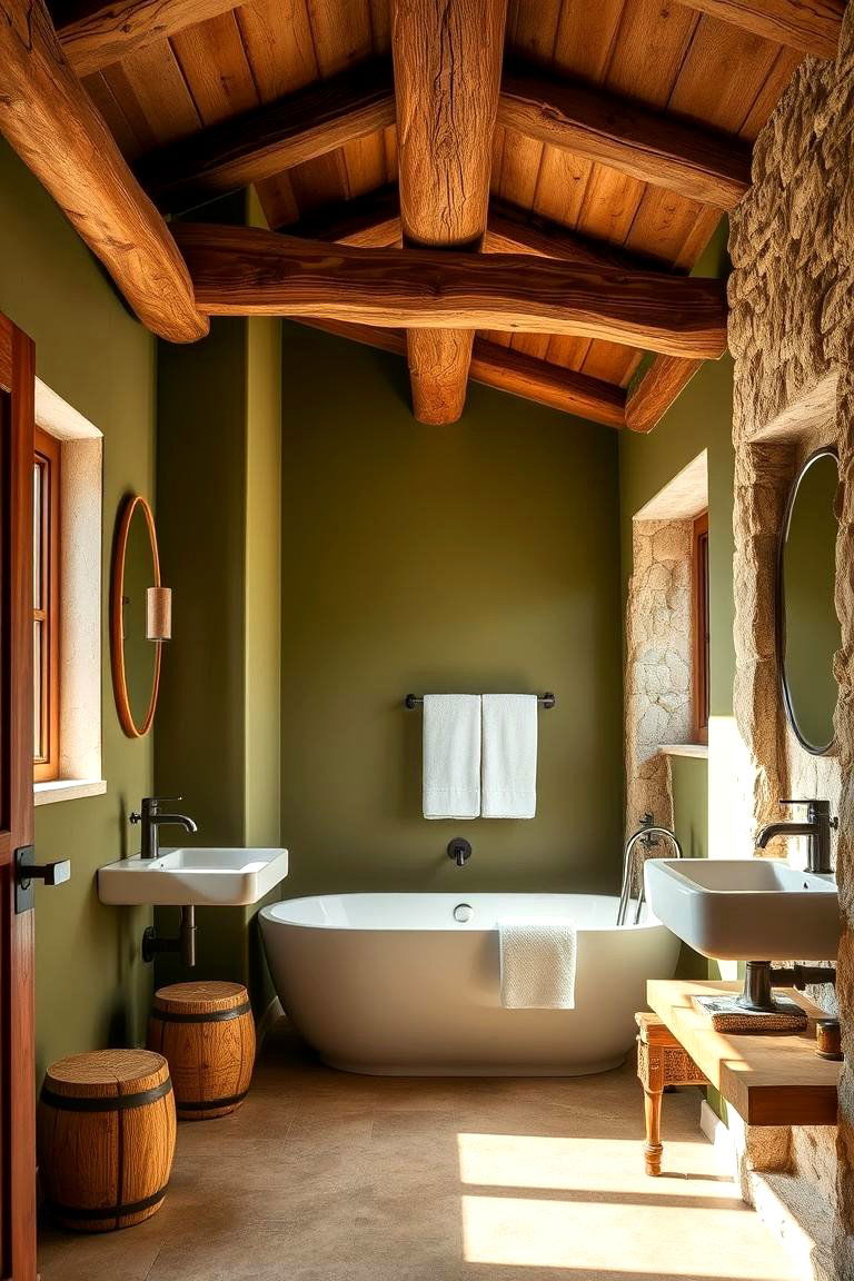Rustic Olive Retreat - 24 Olive Green Bathroom Ideas