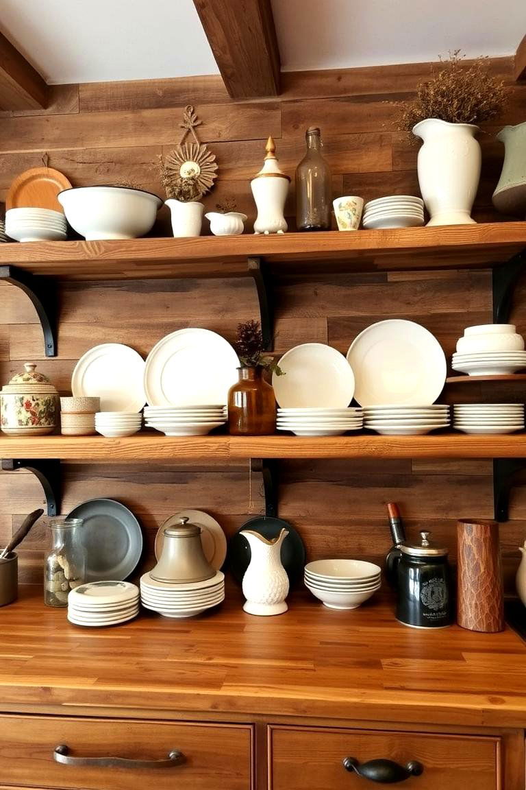 Rustic Open Shelving - 24 Tudor Kitchen Ideas