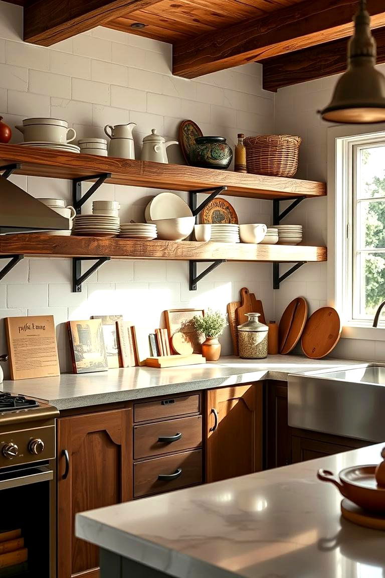 Rustic Open Shelving - 24 Earthy Kitchen Ideas