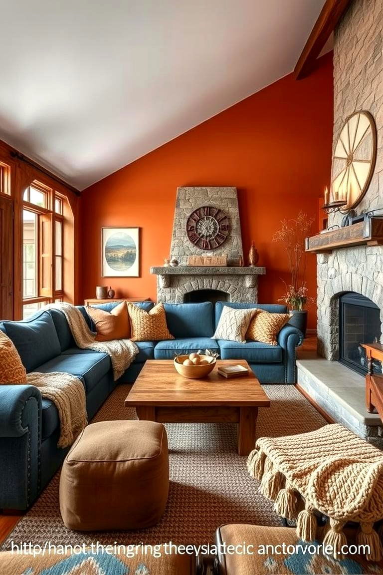 Rustic Orange and Blue Living Room - 24 orange and blue living room ideas