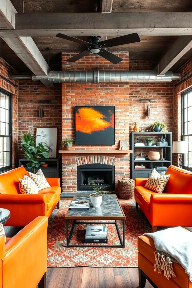 Rustic Orange and Grey Industrial Blend - 24 Orange and Grey Living Room Ideas