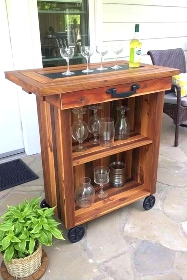 Rustic Outdoor Bar Cart - 24 Rustic Patio Ideas