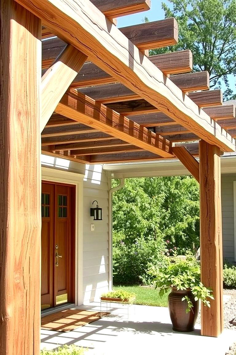 Rustic Pergola with Reclaimed Wood - 24 Front Porch Pergola Ideas