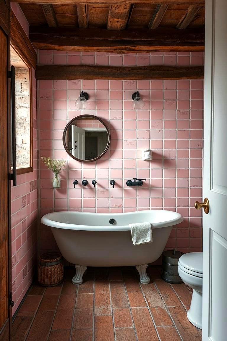 Rustic Pink Charm - 24 Pink Tile Bathroom Ideas