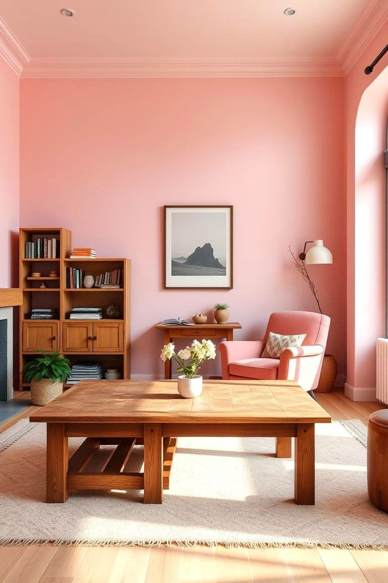 Rustic Pink and Wood Living Room - 24 Pink Room Ideas