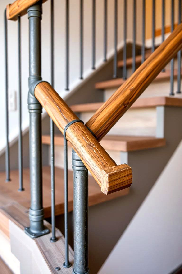 Rustic Pipe Railings for Industrial Farmhouse Appeal - 24 Farmhouse Rustic Stair Railing Ideas