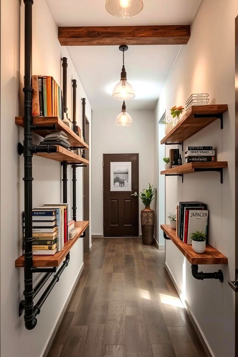 Rustic Pipe Shelves - 24 Hallway Storage Ideas