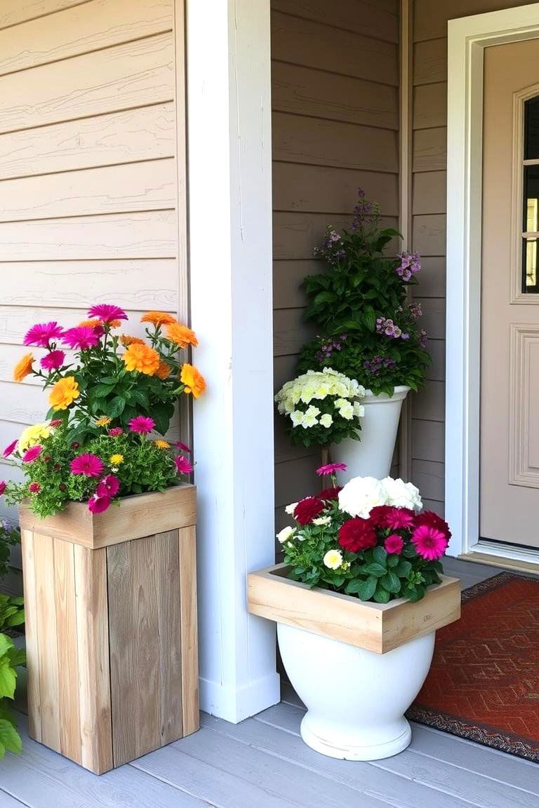 Rustic Planter Boxes Arrangement - 24 Small Cape Cod Front Porch Ideas