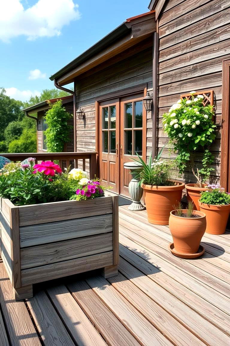 Rustic Planter Charm - 24 Deck Decorating Ideas With Plant