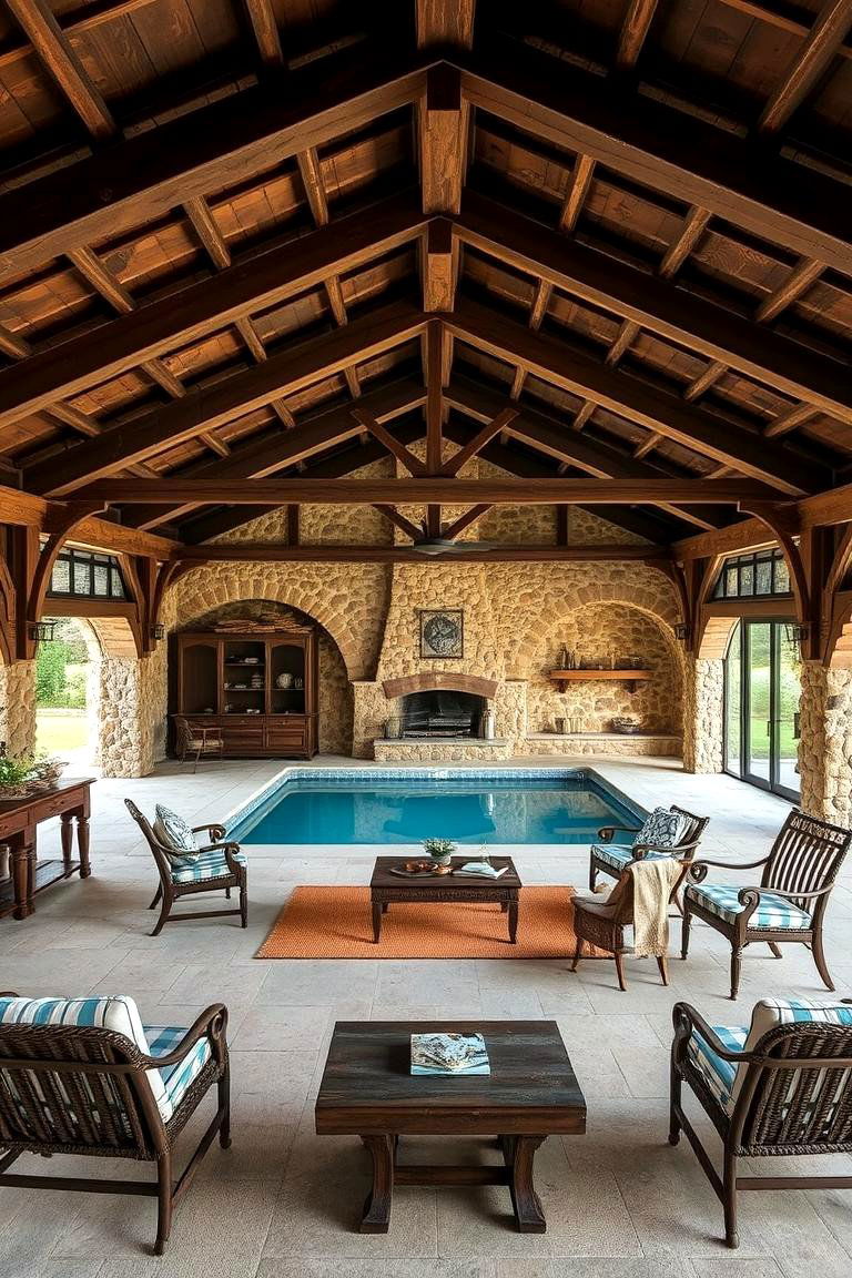 Rustic Pool House with Exposed Wood Beams - 24 Pool House Ideas