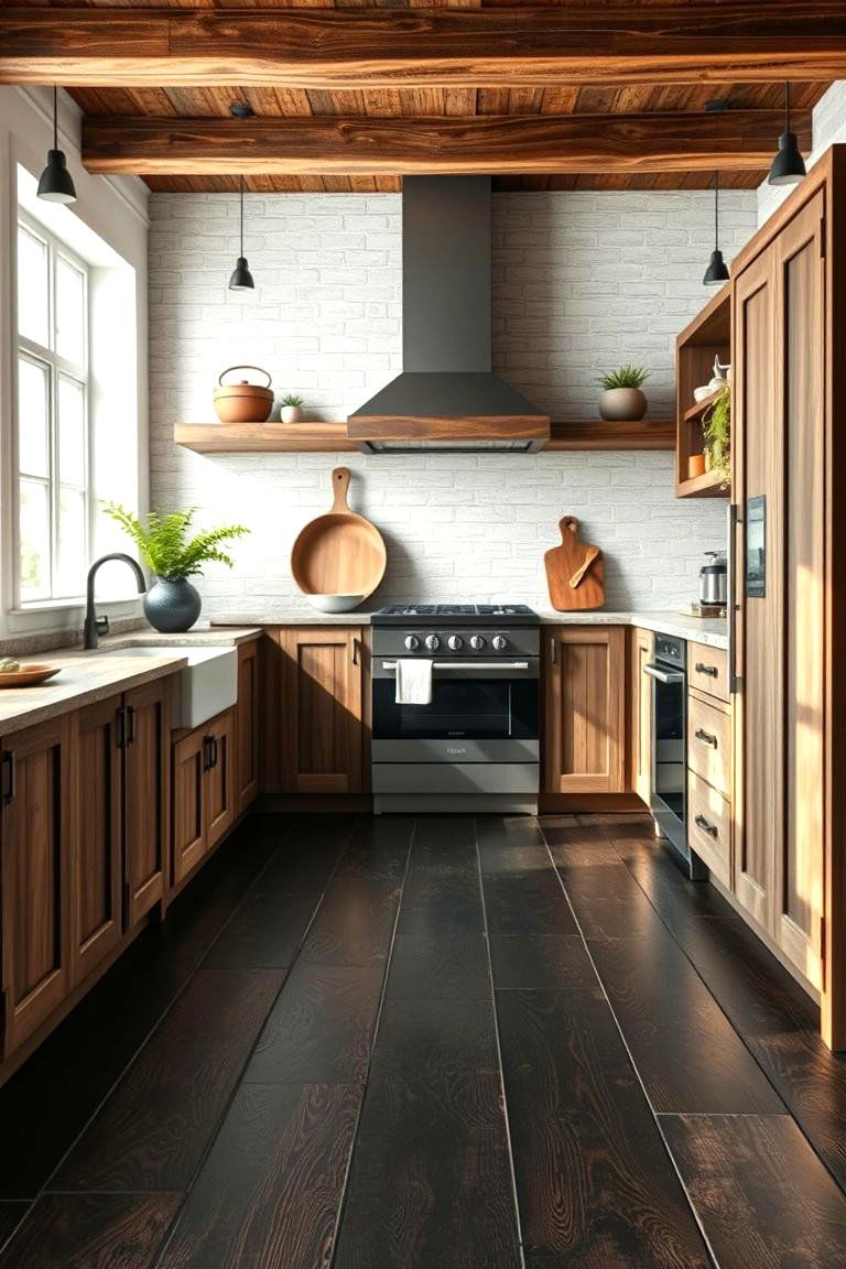 Rustic Reclaimed Black Flooring - 24 Black Floor Kitchen Ideas