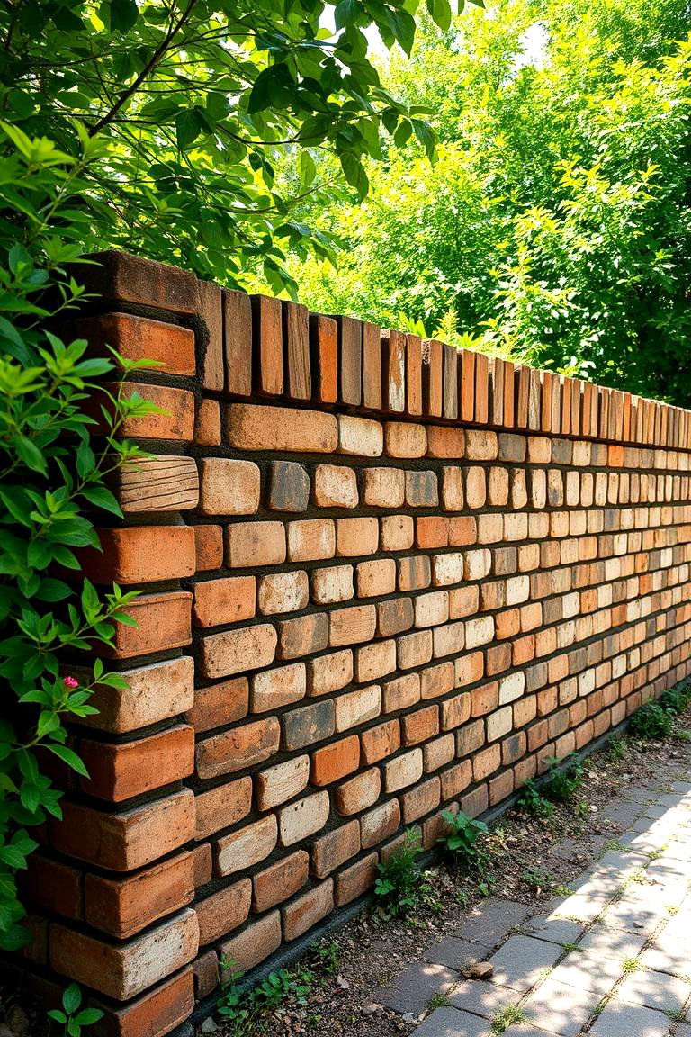 Rustic Reclaimed Brick Fence - 24 Front Yard Brick Fence Ideas
