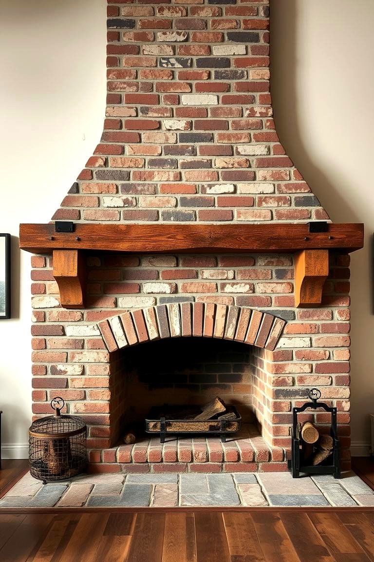 Rustic Reclaimed Brick Fireplace - 24 Brick Fireplace Ideas