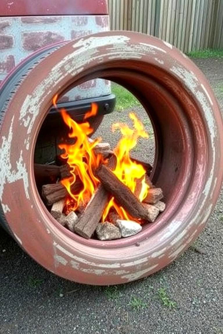 Rustic Reclaimed Rim Fire Pit - 24 Truck Rim Fire Pit Ideas