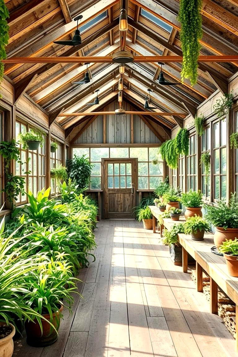 Rustic Reclaimed Wood Accents - 24 Greenhouse Decor Ideas