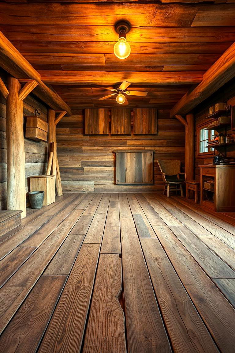 Rustic Reclaimed Wood Charm - 24 Man Cave Flooring Ideas