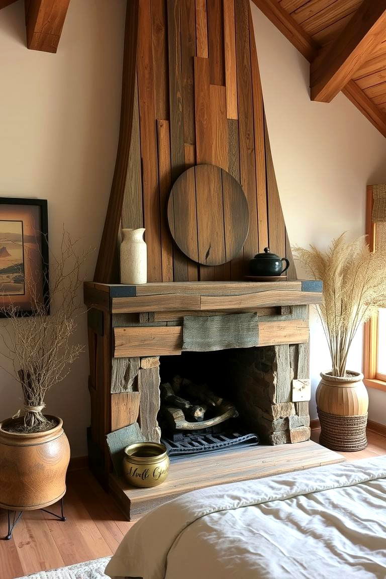Rustic Reclaimed Wood Fireplace - 24 Bedroom Fireplace Ideas