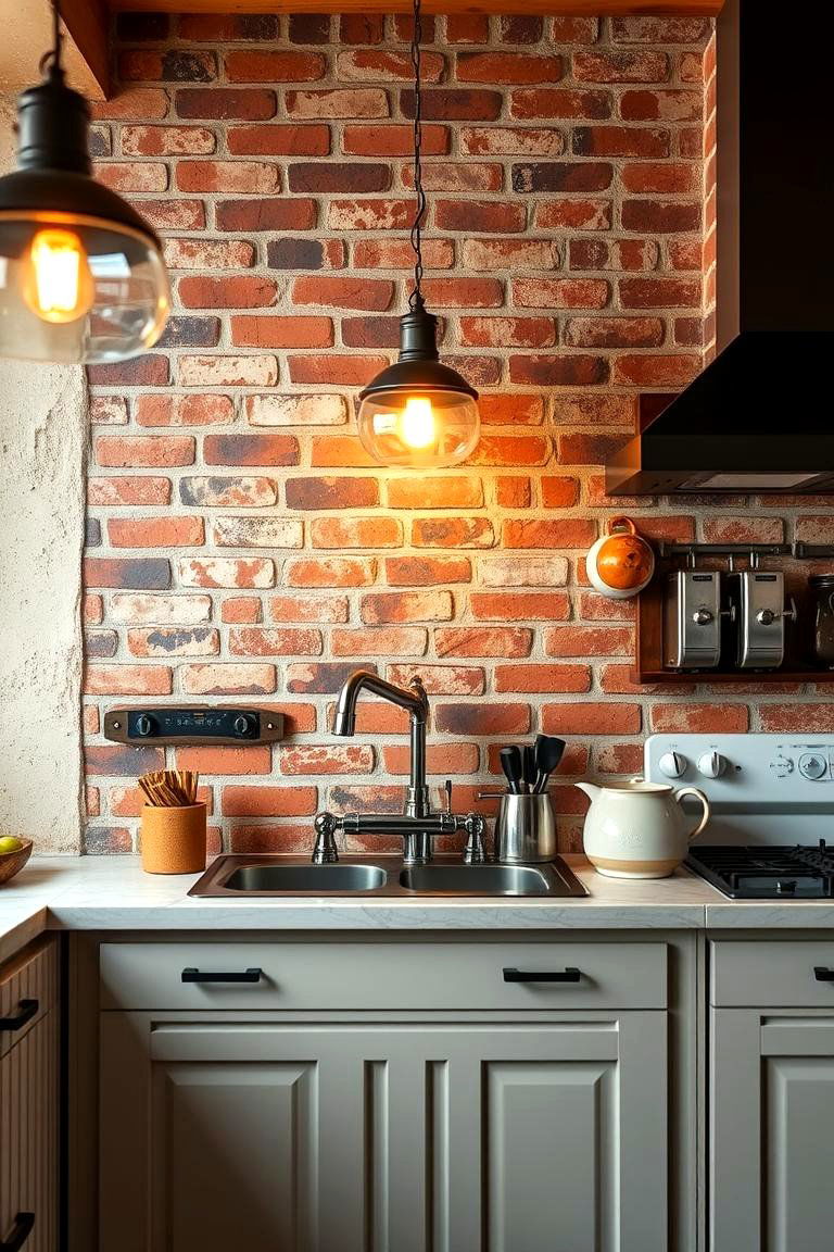 Rustic Red Brick Accent Wall - 24 Red Brick Kitchen Ideas