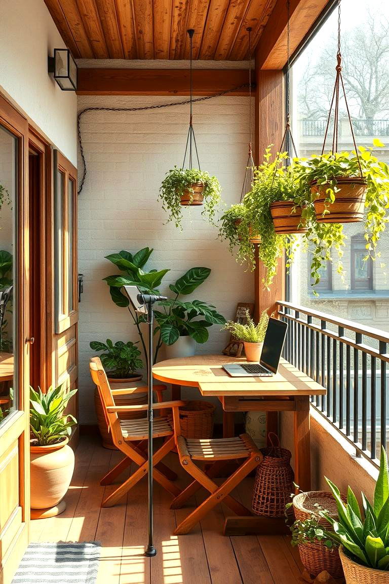 Rustic Retreat with Wooden Furniture - 24 Balcony Office Ideas