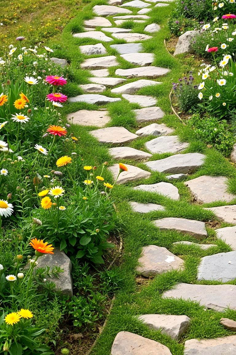 Rustic River Rock Path - 24 Curved Walkway Ideas