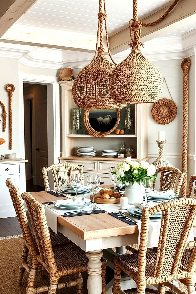Rustic Rope Accents - 24 Coastal Dining Room Ideas