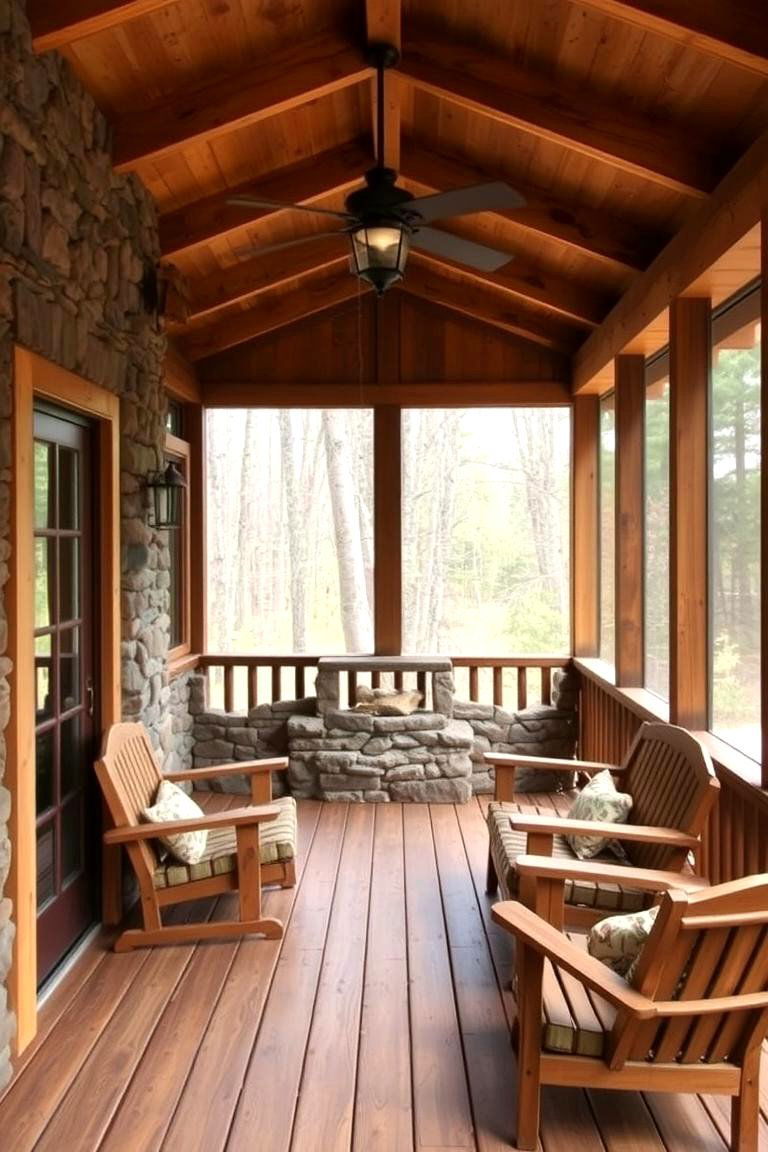 Rustic Screened in Deck with Natural Materials - 24 Screened-in Deck Ideas