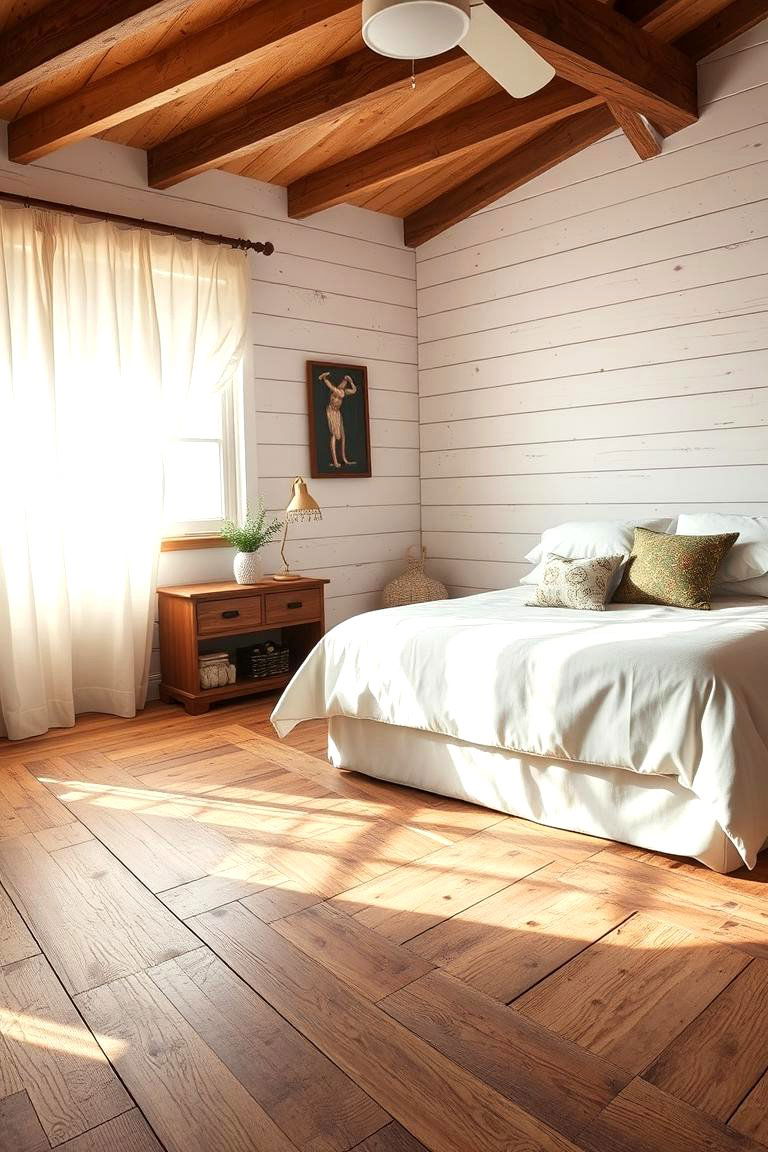 Rustic Shiplap Charm - 24 Bedroom Flooring Ideas