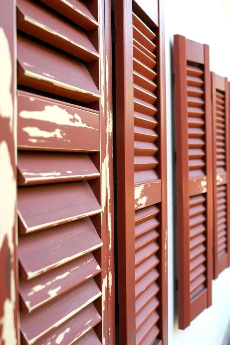 Rustic Shutters in Brown with Cream Accents - 24 Cream and Brown House Exterior Ideas