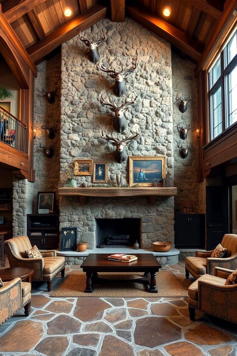 Rustic Stone Accents - 24 Hunting Trophy Room Ideas