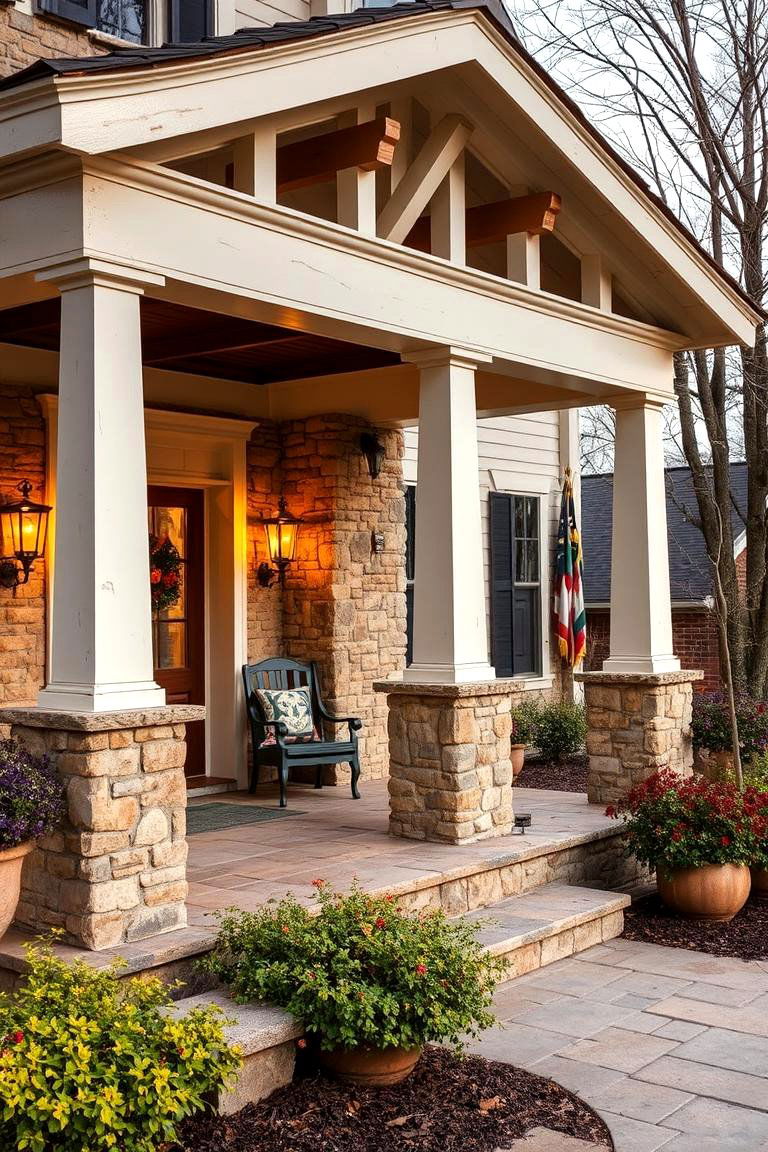 Rustic Stone Accents and Natural Elements - 24 Colonial Front Porch Ideas
