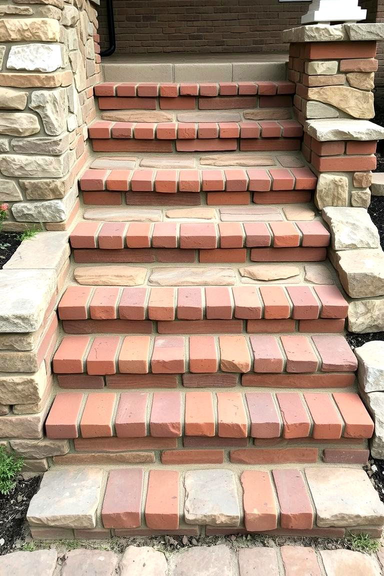Rustic Stone Accents with Brick - 24 Brick Front Steps Design Ideas
