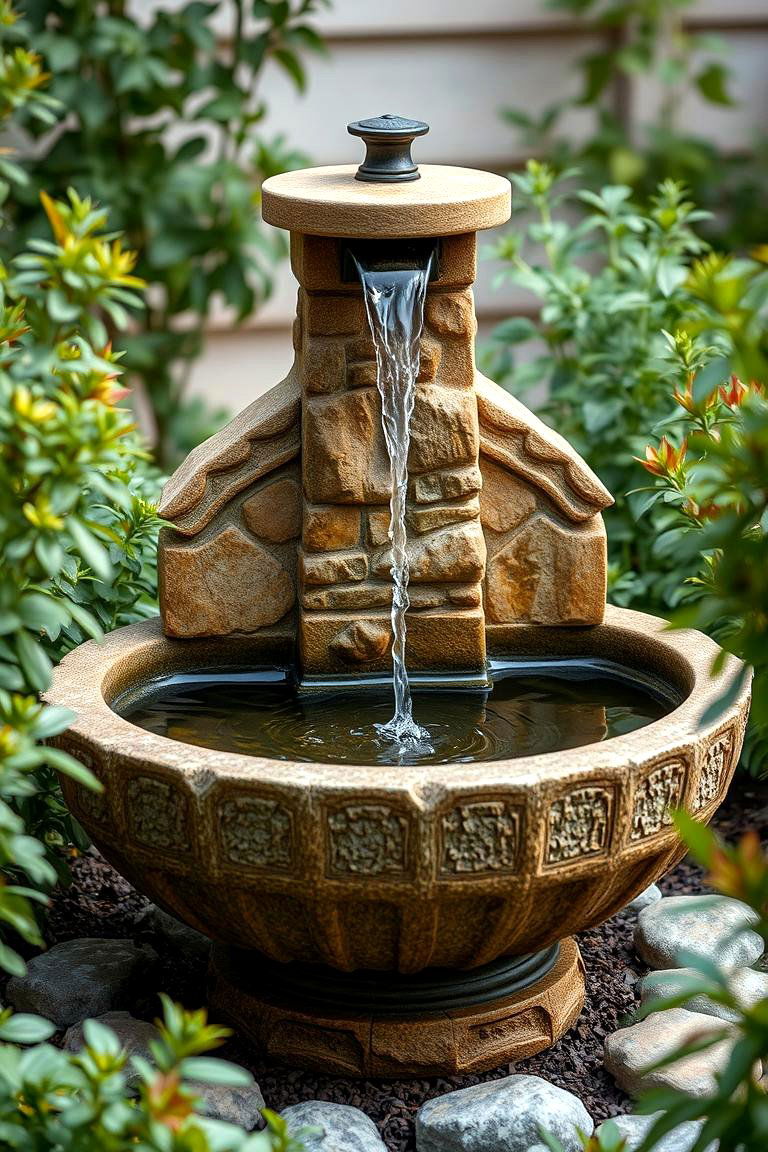 Rustic Stone Basin Delight - 24 Water Feature Ideas