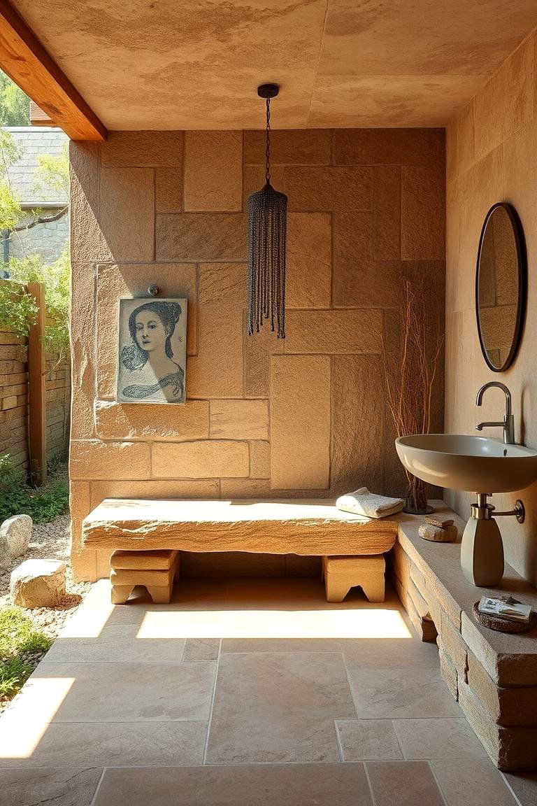 Rustic Stone Bench Bathroom - 24 Rustic Outdoor Bathroom Ideas