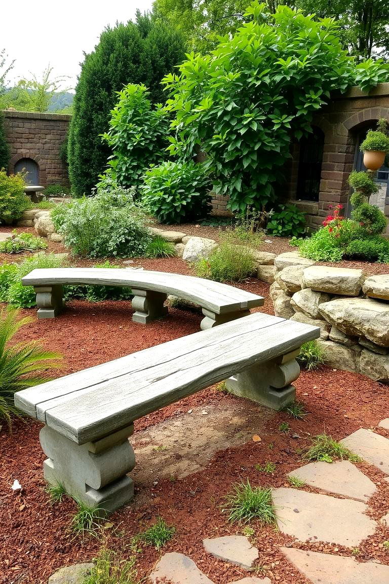 Rustic Stone Bench Garden - 24 Greek Garden Ideas