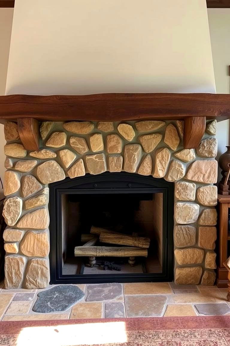 Rustic Stone Charm - 24 Farmhouse Fireplace Tile Ideas