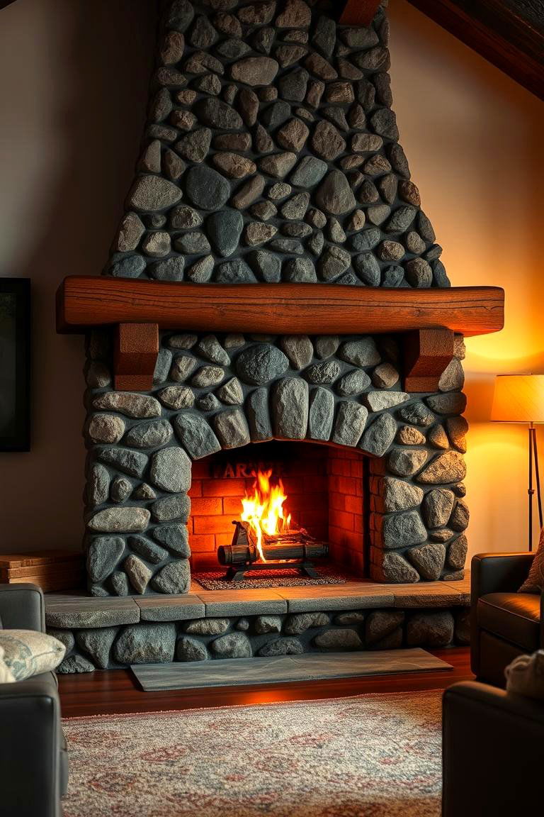 Rustic Stone Facade Fireplace - 24 Fireplace Built-in Ideas