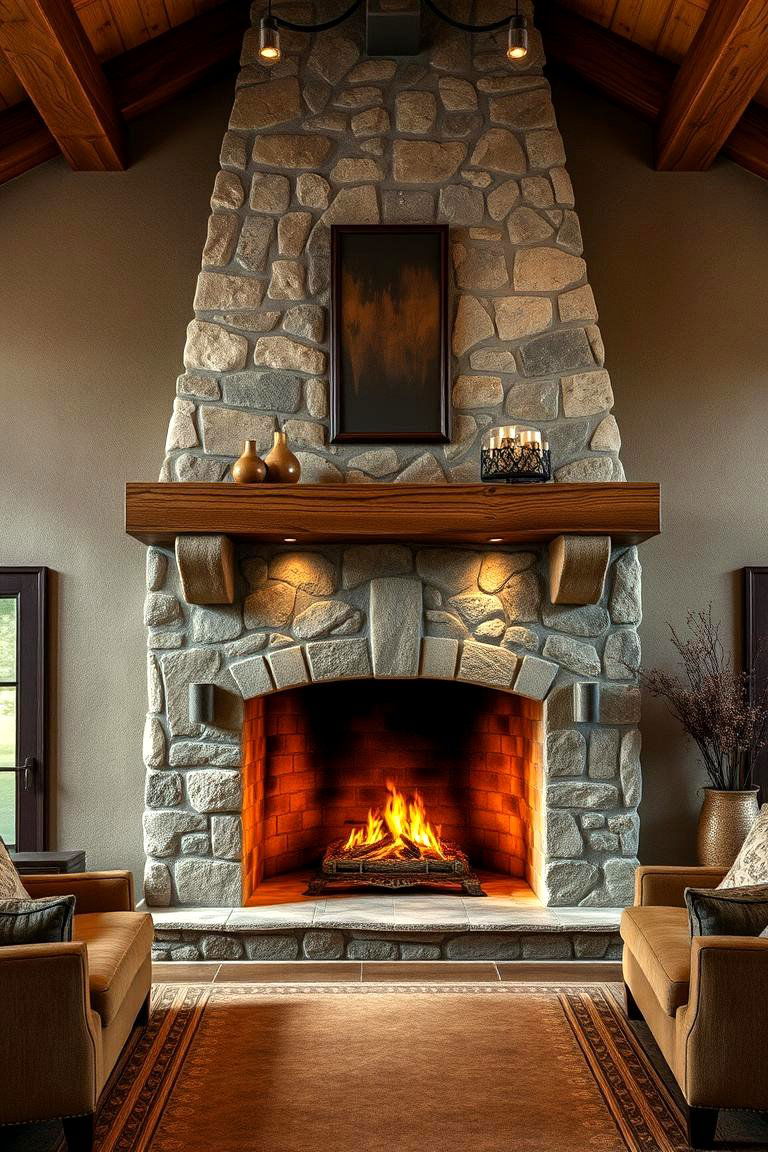 Rustic Stone Fireplace Centerpiece - 24 Tuscan Living Room Ideas