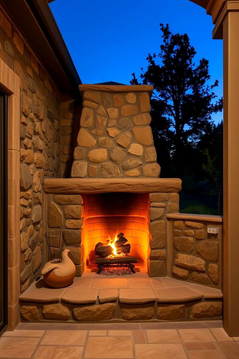 Rustic Stone Fireplace Charm - 24 Outdoor Corner Fireplace Ideas